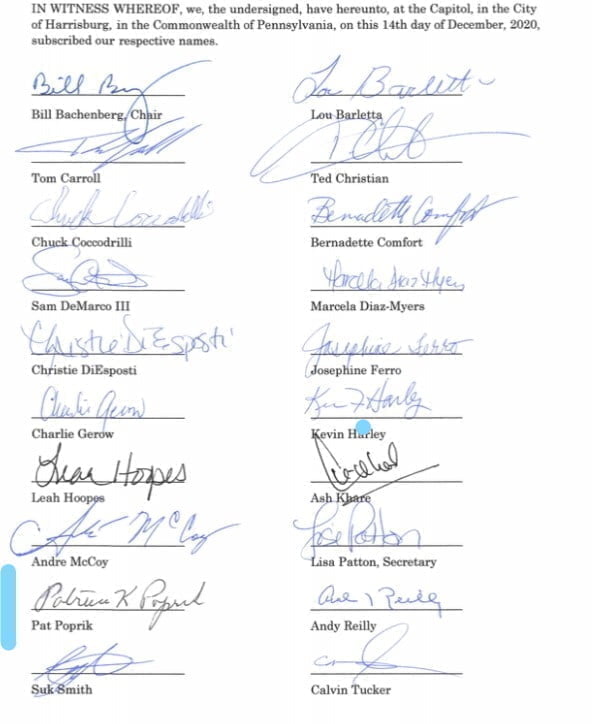 Poprik signature Dec 14 2020 Elector Doc - Bucks County Beacon - How a Bucks County GOP Leader Was There at the Birth of the Big Lie