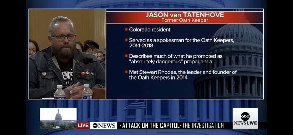 J6 Hearings Oath Keeper Screenshot - Bucks County Beacon - Former Oath Keeper reveals racist, antisemitic beliefs of white nationalist group – and their plans to start a civil war