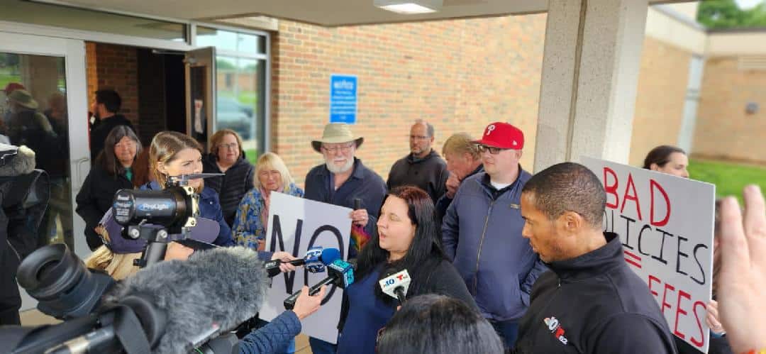Centennial Lucabaugh Protest - Bucks County Beacon - Abram Lucabaugh Tells Centennial School District Parents He’s Not the Same Man Who Defended Banning Books and Pride Flags in Central Bucks